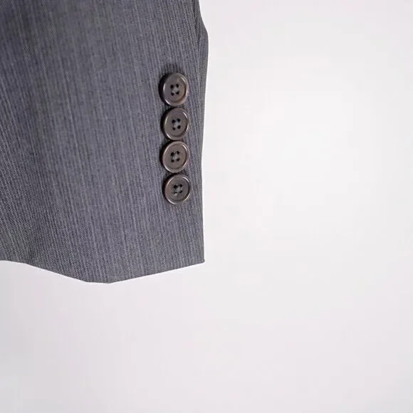 Dkny 2 Wool Gray Striped 2 Button Piece Suit 40R Or Slim 42R 35/31 Mid Rise Flat